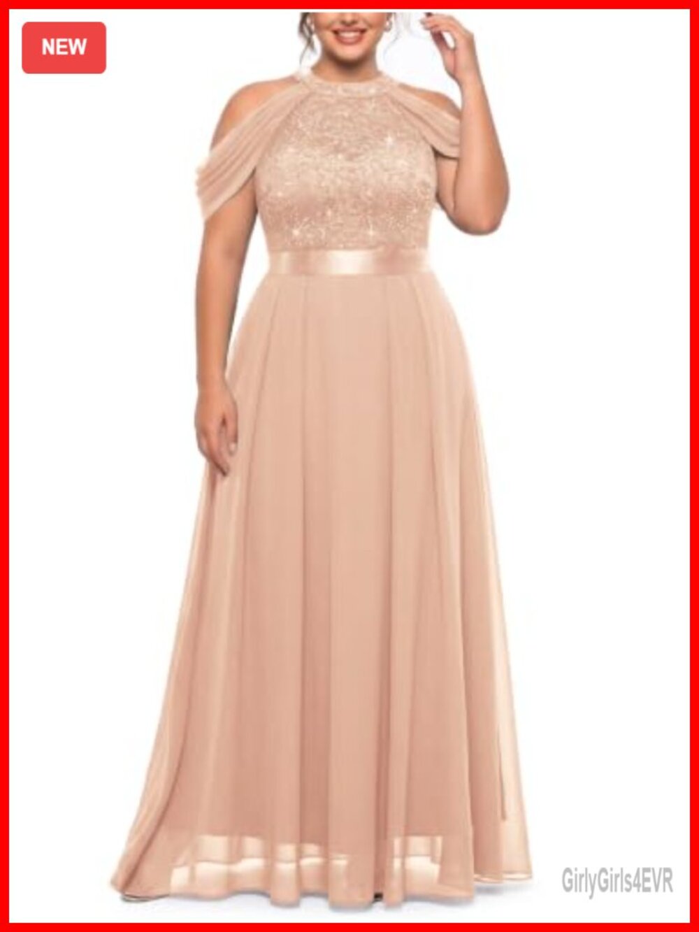MISSMAY Plus Size Formal Halter Cape Sleeve Maxi Dress Wedding Guest